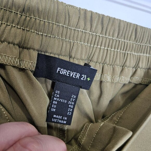 Forever 21 + Olive Green Plus Size 2X Cargo Pants Joggers Elastic Waist Cuffs - Picture 8 of 10